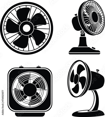 Fan Appliance Icons Front and Side Views cooling circulation