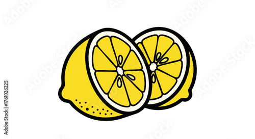 Two lemon halves with white outlines on a black background creating a bold graphic