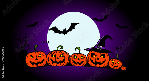 Spooky Halloween Night: An illustrated scene evokes the eerie atmosphere of Halloween night, with glowing pumpkins under a moonlit sky, inviting a touch of fright and fun.