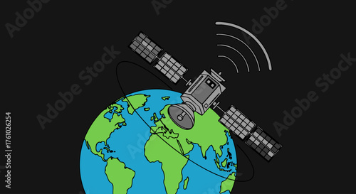 Orbiting Sentinel: A satellite orbits the earth, transmitting signals, illustrating space exploration and global communication.