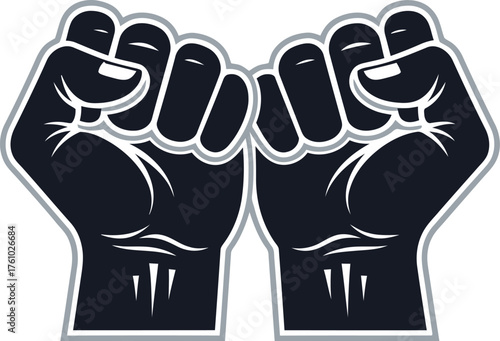 Symbol of black power solidarity two raised fists unite in solidarity and strength representation flat design vector illustration isolated on transparent background