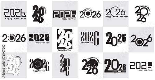2026 new year logo, 2026 vector logo, calendar year, happy new year, 2026 poster and flyer calendar year 2026 year symbols, black and white labels, 2026 new year set logo collection