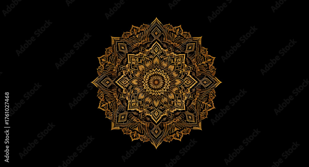 Fototapeta premium Elegant Gold Mandala on Black Background – Luxury Ornamental Design