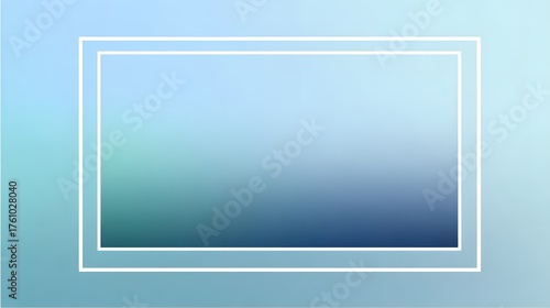 Minimalist blue-green gradient background with a thin white double-line rectangular frame. Light cyan transitions to deep teal, creating a serene and modern design with ample copy space.