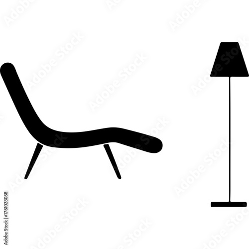 Chaise lounge and floor lamp icon in trendy style