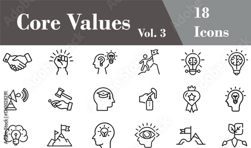 Core Values Principles Integrity Ethics Teamwork Leadership Honesty Trust Responsibility Outline Icon Set Vol. 3