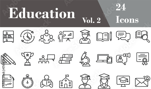 Education Learning School Study Knowledge Teaching Student Academic Books Classroom Outline Icon Set Vol. 2