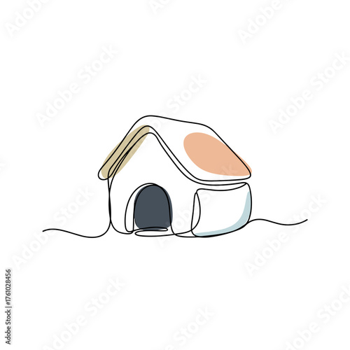 Simple line drawing of a pet house with a cozy design  