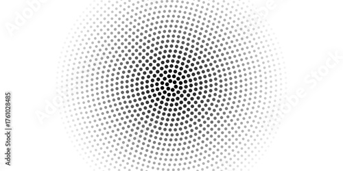 Set of halftone dots gradient pattern texture isolated on white background. Halftone circle dotted frame circularly distributed set. Simple comic background elements. VECTOR ILUSTRATION. 