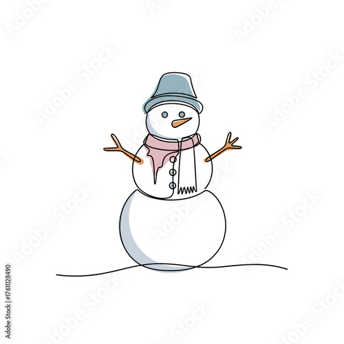 Cartoon snowman with scarf and hat celebrating winter weather  
