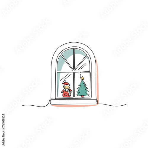 Cozy holiday scene with Christmas decorations in window  
