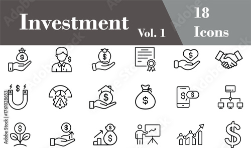 Investment Finance Money Growth Business Wealth Strategy Banking Profit Economy Outline Icon Set Vol. 1