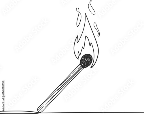 Burning Matchstick Flame Illustration.