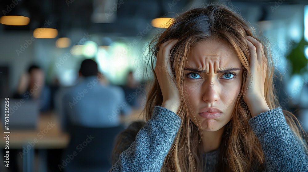 Obraz premium Angry woman screaming in frustration in an office setting