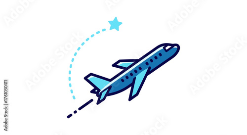 Airplane taking off reaching for success illustrating travel industry growth against white backdrop ideal for flight related business concepts.