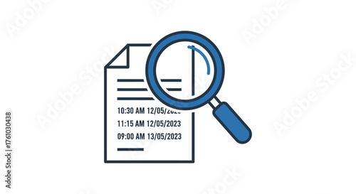 appointment schedule review magnifying appointments on a document showing scheduled meetings ideal for organization and planning illustration.