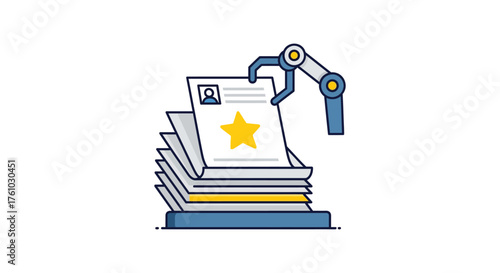 Automated resume screening for talent acquisition robot sorting job applications signifying efficiency and modern hr solutions for recruitment tech blogs.