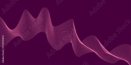 Sound wave equalizer digital vector illustration. Abstract purple background with pink and blue dots forming wavy patterns. digital, art, light, geometric, lines, wave, purple, line, shape, artistic