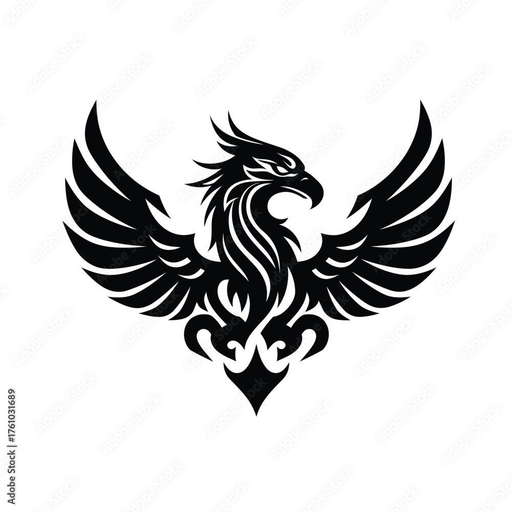 Obraz premium Black tribal phoenix bird with spread wings vector
