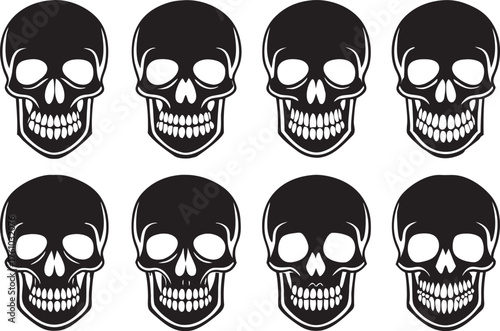Collection of Black and White Skull Illustrations Spooky Design for Halloween and Horror Themes Graphic Element Vector Art