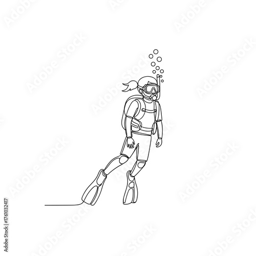 Child scuba diving underwater with bubbles and fins for Happy Children’s Day  