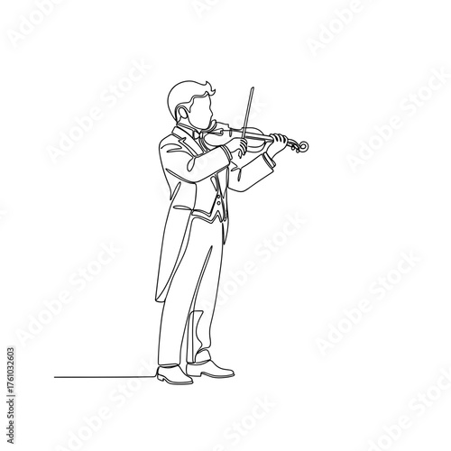 Young boy conducting orchestra while playing violin for Happy Children’s Day  