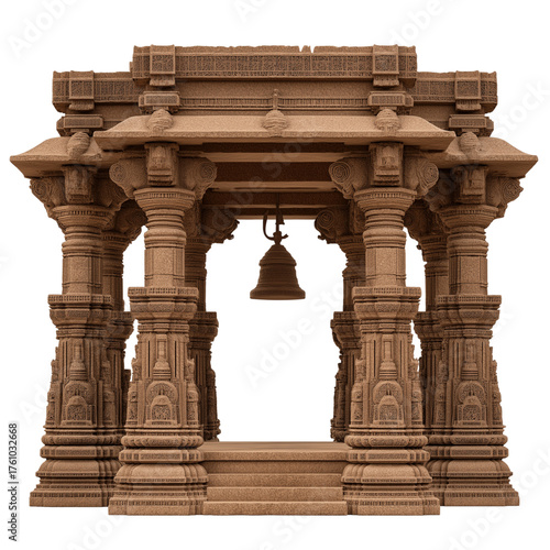 Ornate Indian Temple Archway with Bell isolated on a transparent background