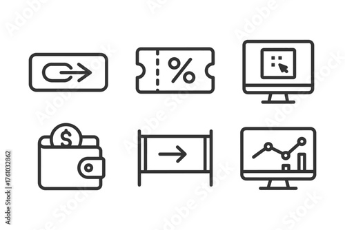 A set of icons for a computer screen, including a computer monitor, a computer mouse, a computer keyboard, a computer screen, a computer mou. Vector. 