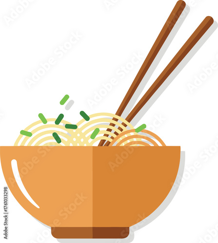 Delicious bowl of rice with chopsticks ready for a flavorful asian meal flat design vector illustration isolated on transparent background