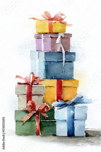 stack of christmas gift boxes6 watercolor illustration