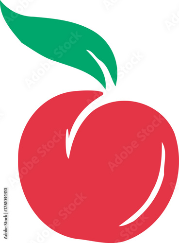 Red Apple with Green Leaf Vector Icon – Fresh Fruit Illustration