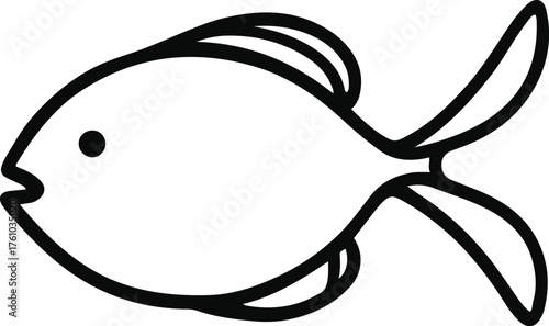 Minimal fish outline with flowing tail, one continuous line, stock illustration
