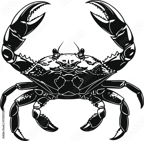 Crab with claws raised, geometric line art, bold stroke 1