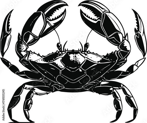 Crab with claws raised, geometric line art, bold stroke 2