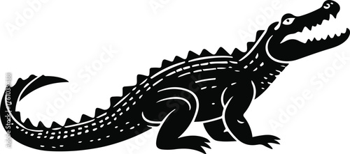 Hand-drawn crocodile silhouette in single bold line, minimalist vector style