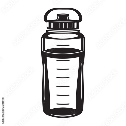 Clear water bottle with measurement lines and cap for fitness hydration. Water bottle design includes user-friendly features for active lifestyles. Ideal companion for sports, gym,