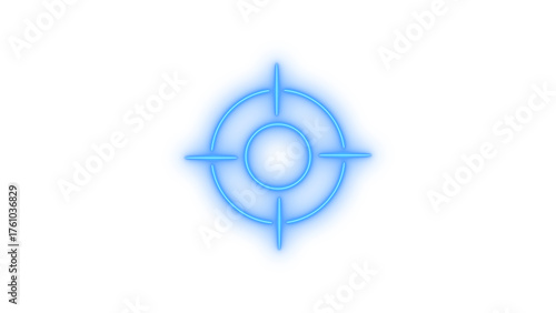 Glowing neon blue target crosshair aim icon isolated on transparent background for digital design projects. Focus point. Precision symbol. Accuracy marker. Game UI element. Business objective.