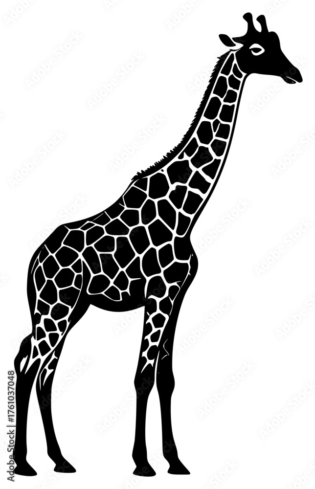 Naklejka premium giraffe on a transparent background, black, drawing, giraffe, head, picture, silhouette, stand, tall