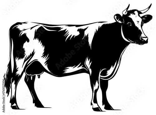 cow on a transparent background, black, bull, cow, drawing, illustration, picture, silhouette, stand 