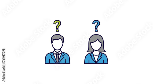 business decision uncertainty businesspeople with question marks depicting ambiguity in career choices ideal for corporate communication leadership strategy