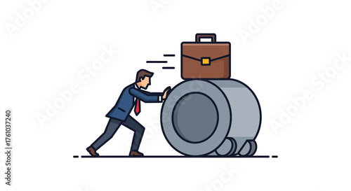 businessman pushing hard moving heavy workload for business success illustrating determination in career and overcoming challenges