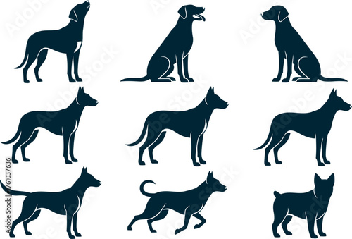 Diverse dog silhouettes collection various breeds poses outdoor action canine companionship silhouette