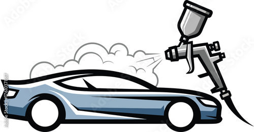 Professional automotive spray painting service for sports cars and custom vehicles flat design vector illustration isolated on transparent background