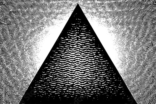 Abstract digital noise pattern filling the entire background, featuring a subtle, single clean geometric shape.