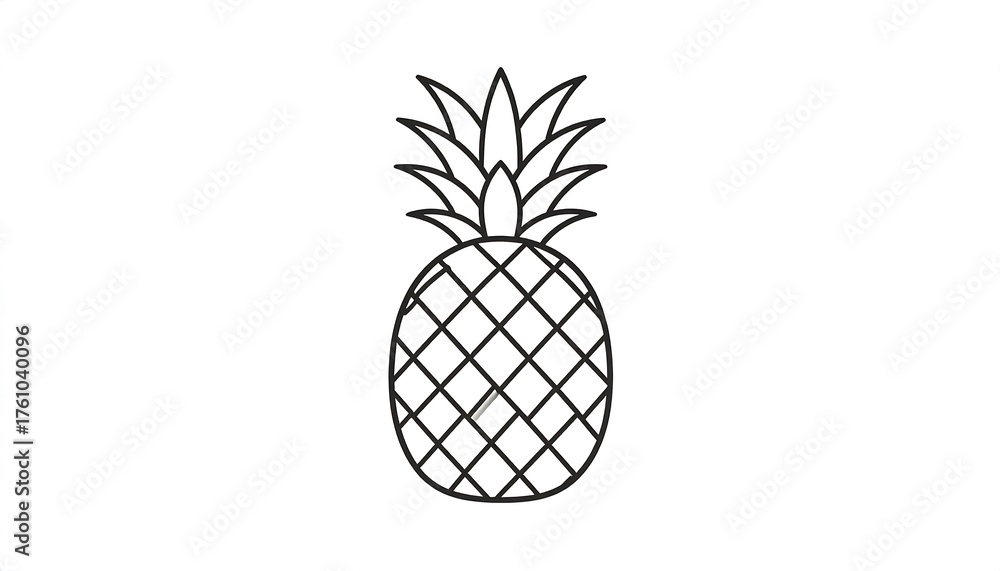 Obraz premium Pineapple fruit outline drawing on white background.