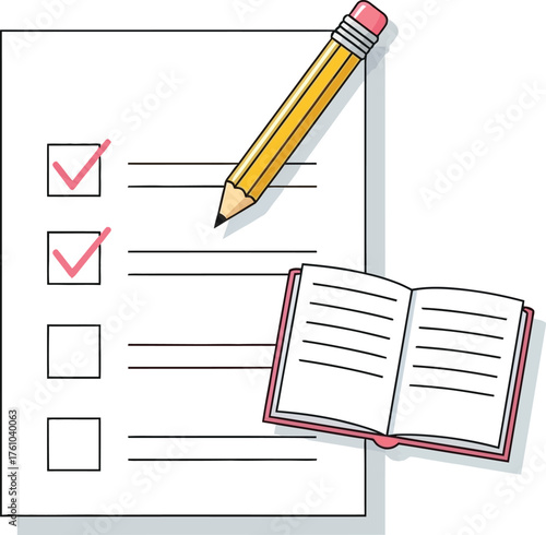 Hand drawn checklist and pencil icon for tasks goals surveys and note taking flat design vector illustration isolated on transparent background