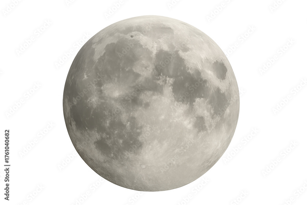 Naklejka premium Full moon showing surface craters and maria, astronomical object in night sky, science and space concept