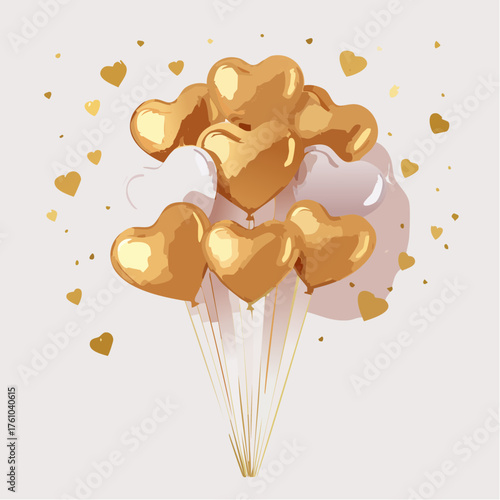 Herzluftballons mit goldenem Glanz