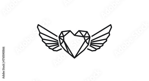 Geometric Diamond Heart with Stylized Wings Emblem.