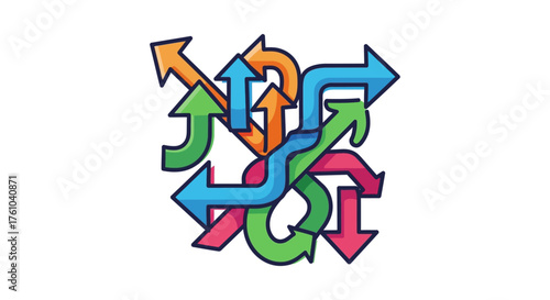 chaotic directions illustrating business strategy and decision making representing confusion choices and multiple options for marketing campaigns